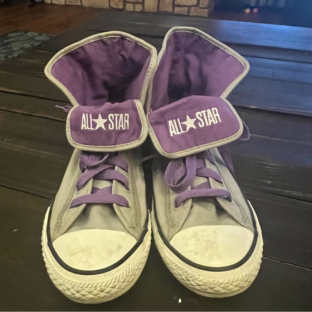 Converse Gray Canvas Sneakers with Purple Details